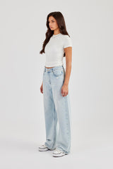 Distressed Paint Splatter Jean - Ice Blue