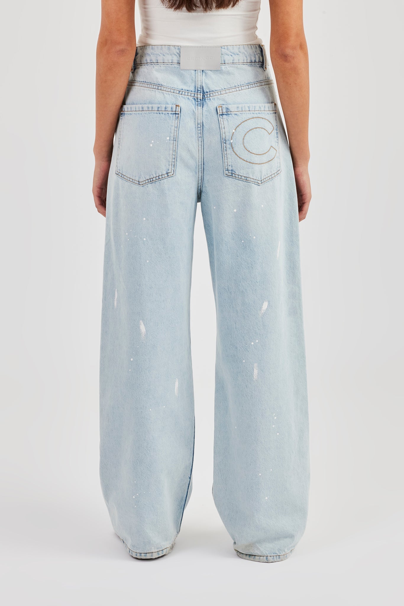 Distressed Paint Splatter Jean - Ice Blue