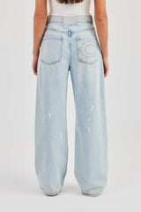Distressed Paint Splatter Jean - Ice Blue