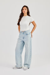 Distressed Paint Splatter Jean - Ice Blue