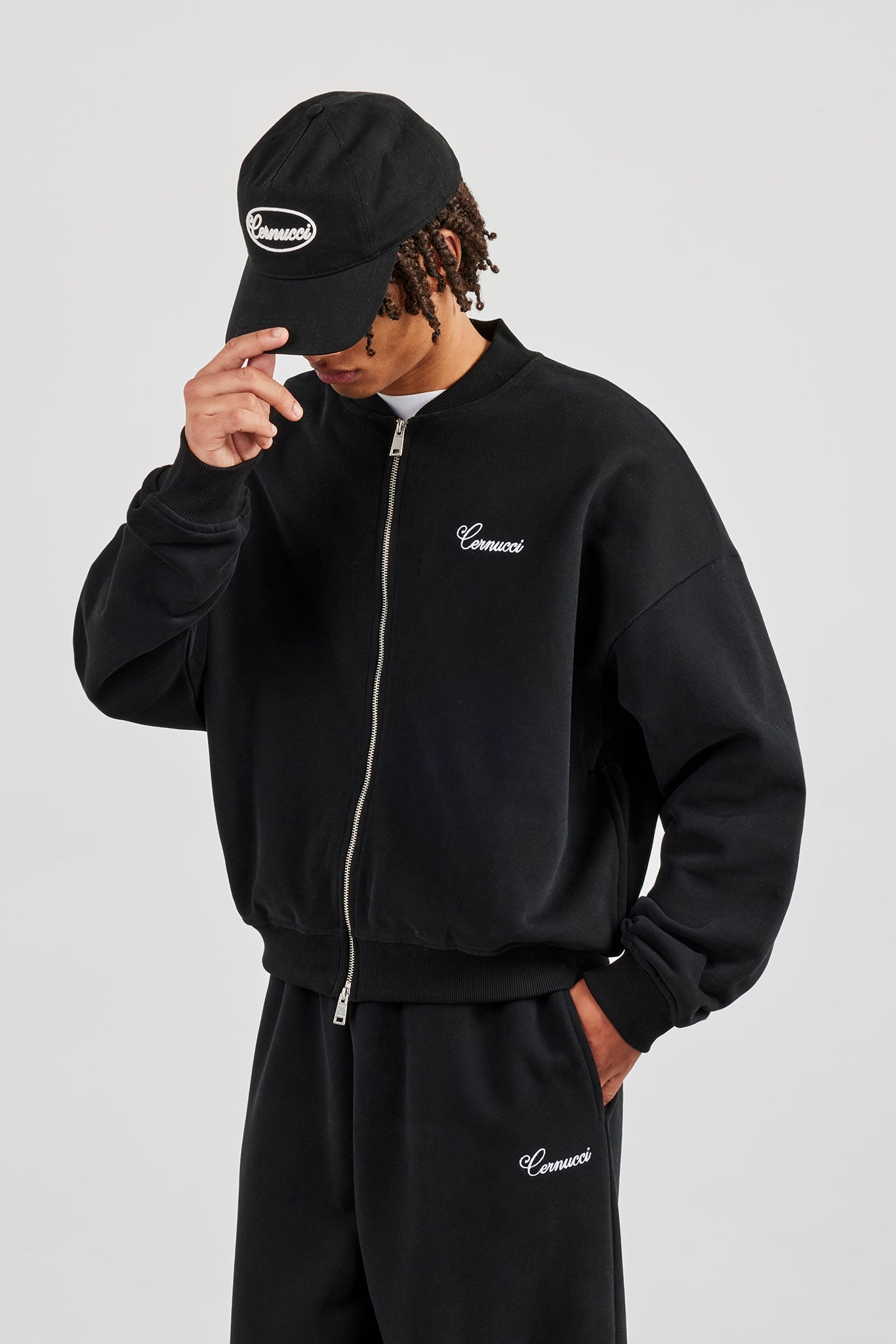 Jersey Embroidered Bomber - Black
