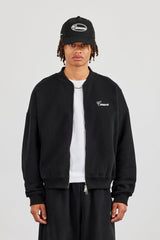 Jersey Embroidered Bomber - Black