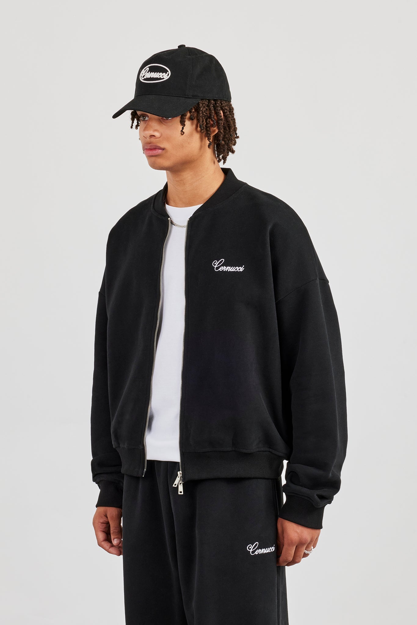 Jersey Embroidered Bomber - Black