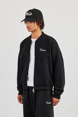Jersey Embroidered Bomber - Black