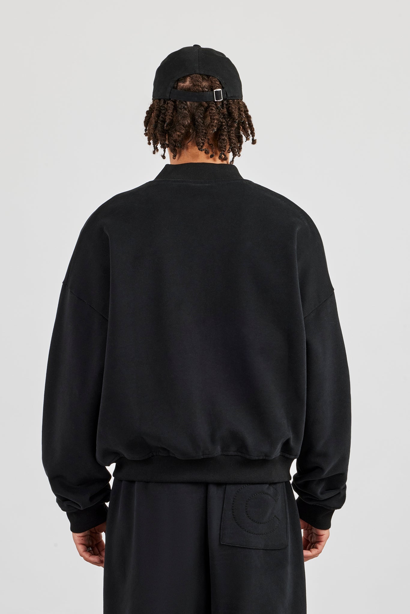 Jersey Embroidered Bomber - Black