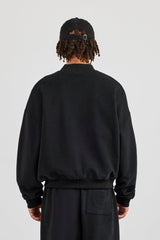 Jersey Embroidered Bomber - Black