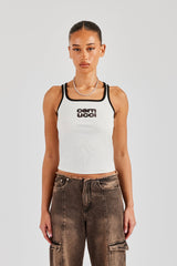 Rib Leopard Applique Vest Top - White