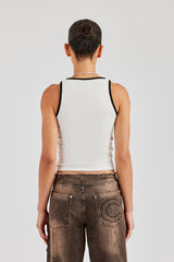 Rib Leopard Applique Vest Top - White