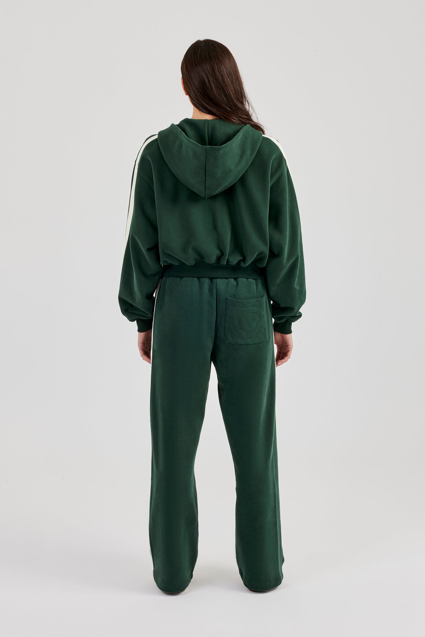 CCC Taping Boxy Zip Through Hoodie & Wide Leg Jogger - Forest Green