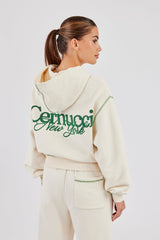 New York Contrast Stitch Boxy Hoodie - Off White