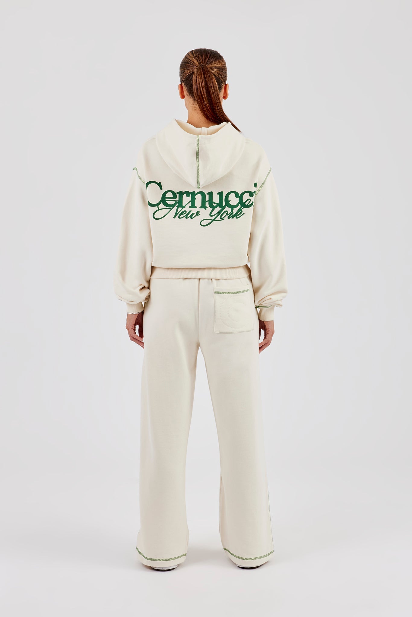 New York Contrast Stitch Wide Leg Jogger - Off White