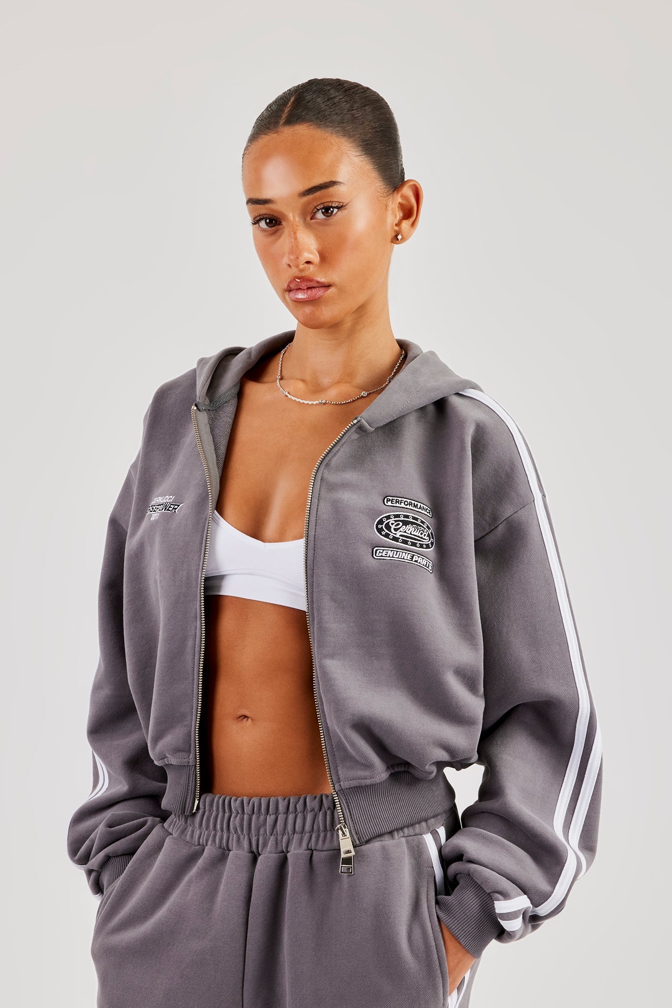 Moto Boxy Zip Through Hoodie - Washed Charcoal