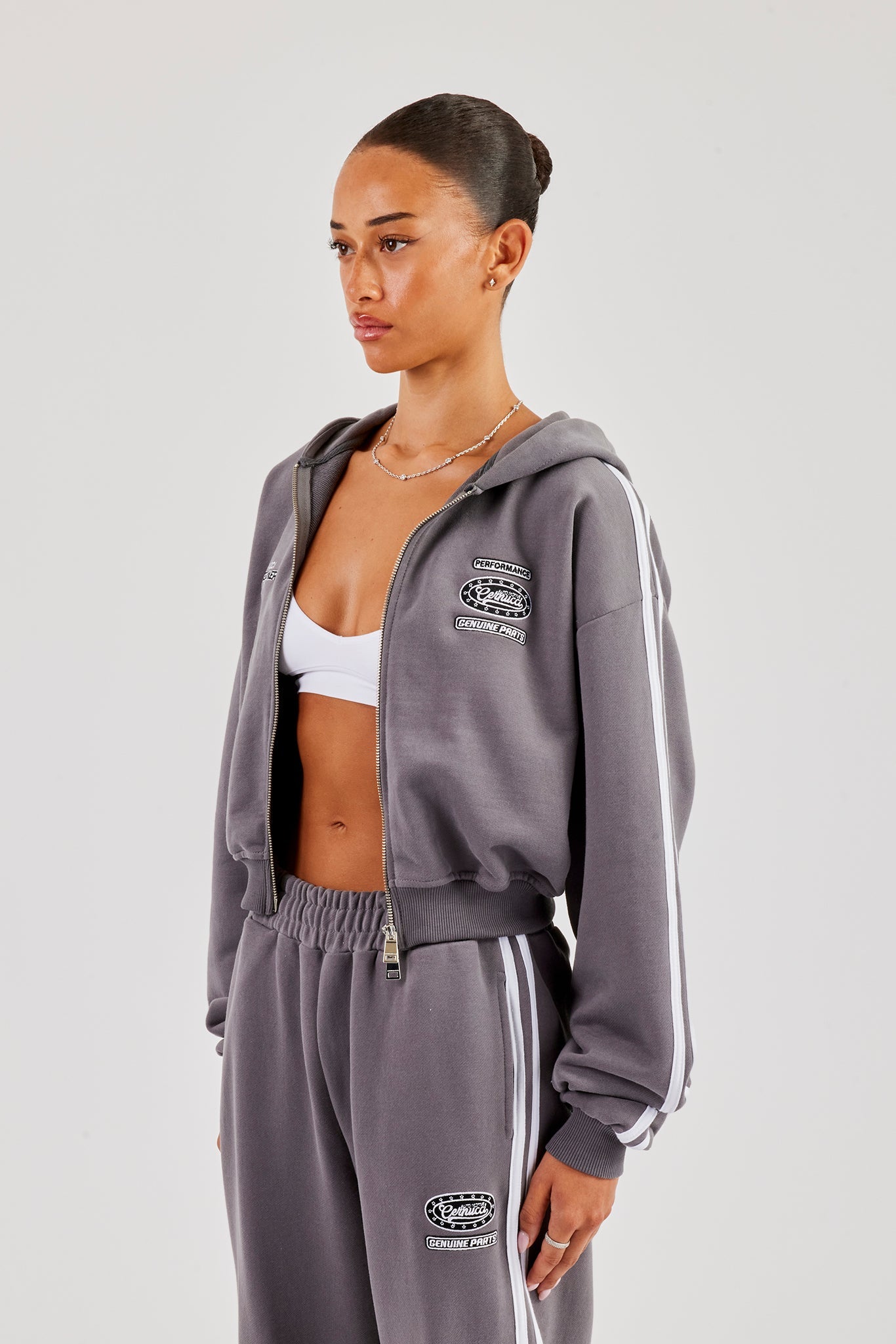 Moto Boxy Zip Through Hoodie - Washed Charcoal