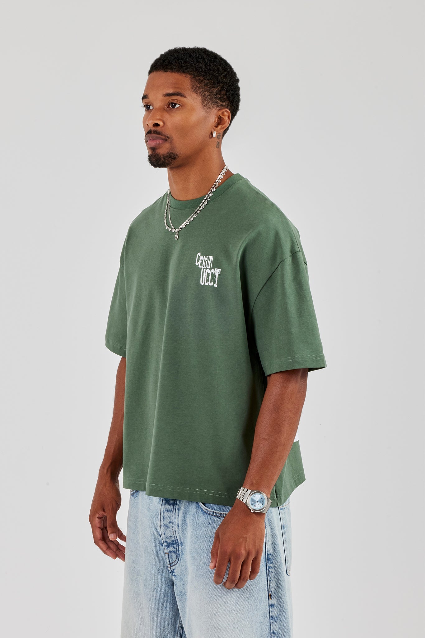CCC Back Print Boxy T-Shirt - Forest Green