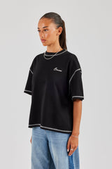 Cernucci Italia Contrast Stitch Oversized T-Shirt - Black