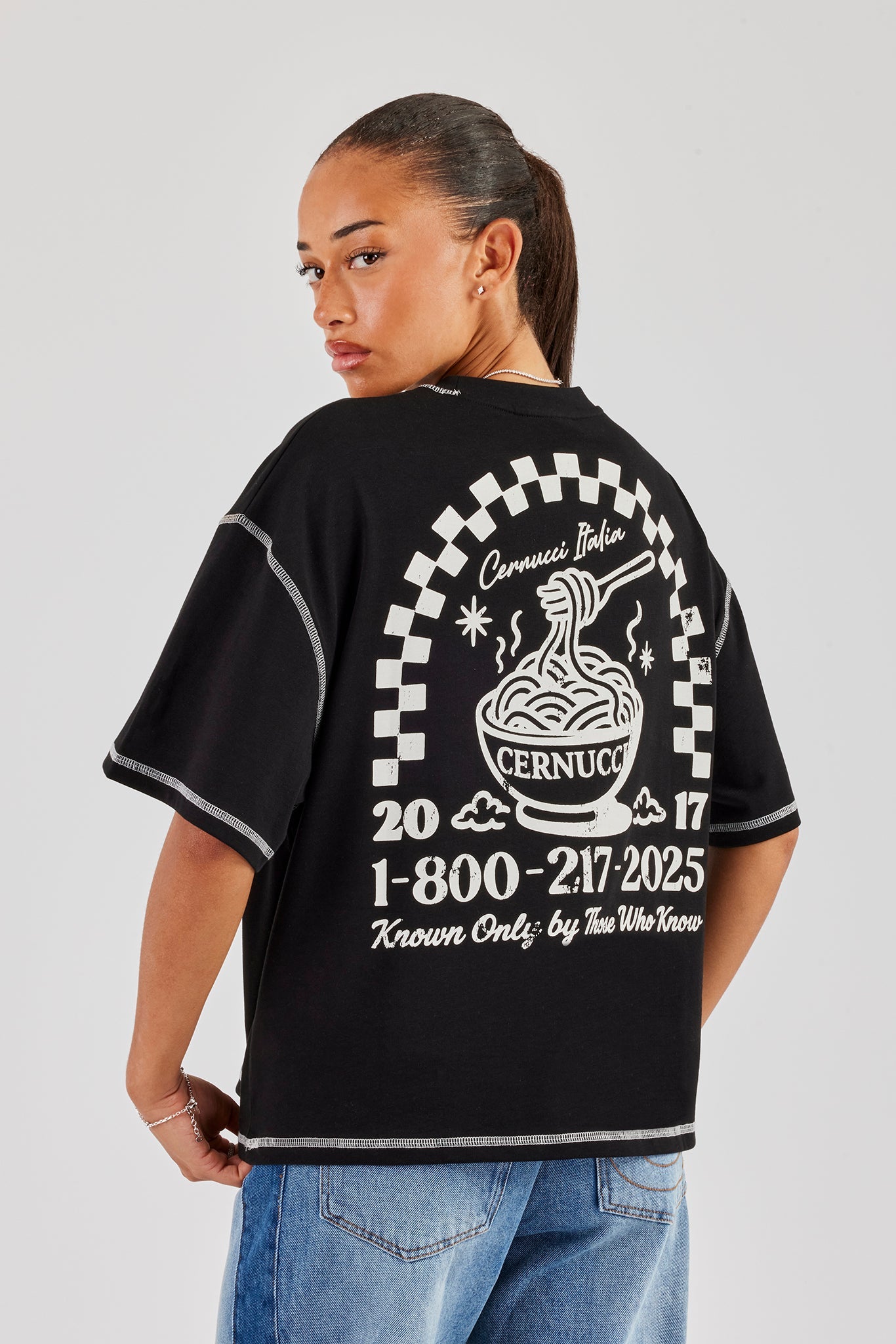 Cernucci Italia Contrast Stitch Oversized T-Shirt - Black