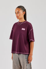333 Cherub & Bow Contrast Stitch Oversized T-Shirt - Berry