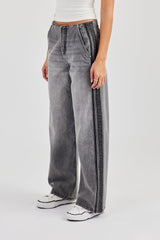 Double Stripe Baggy Jean - Washed Grey