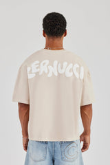 Boxy Logo Back Print T-Shirt - Taupe
