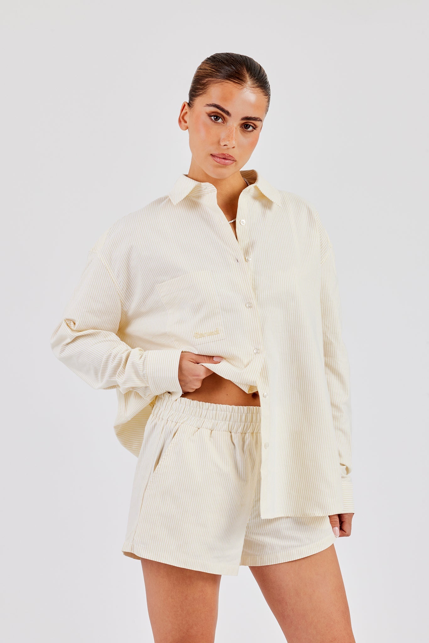 Oversized Striped Shirt & Shorts - Yellow