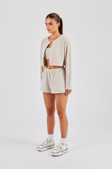 Terry Towelling Cardigan, Bralette & Short - Beige