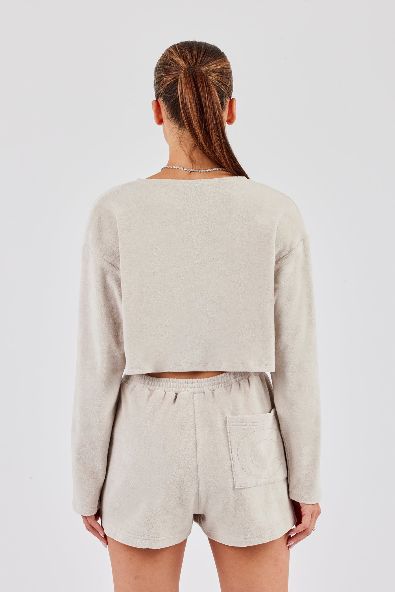 Terry Towelling Button Up Top - Beige