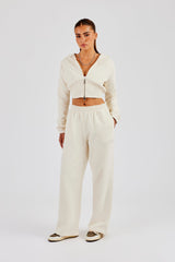 Embroidered Cernucci Wide Leg Jogger - Off White