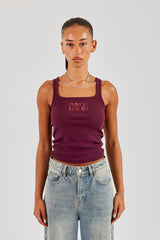 Rib Glitter Applique Vest - Burgundy