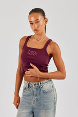 Rib Glitter Applique Vest - Burgundy