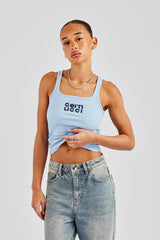Rib Glitter Applique Vest Top - Baby Blue