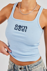 Rib Glitter Applique Vest Top - Baby Blue