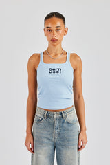 Rib Glitter Applique Vest Top - Baby Blue