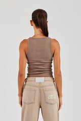 Rib Glitter Applique Vest - Taupe