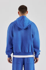 Washed Rhinestone C Zip Through Hoodie - Washed Blue