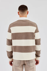 Textured Stripe Rugby Polo Top - Stone