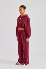 Cropped Exposed Seam Zip Through Tracksuit - Cherry Red