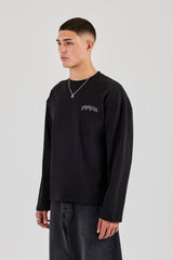 Long Sleeve Back Puff Print T-Shirt - Black