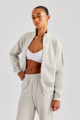 Funnel Neck Zip Through Sweat - Ash Grey