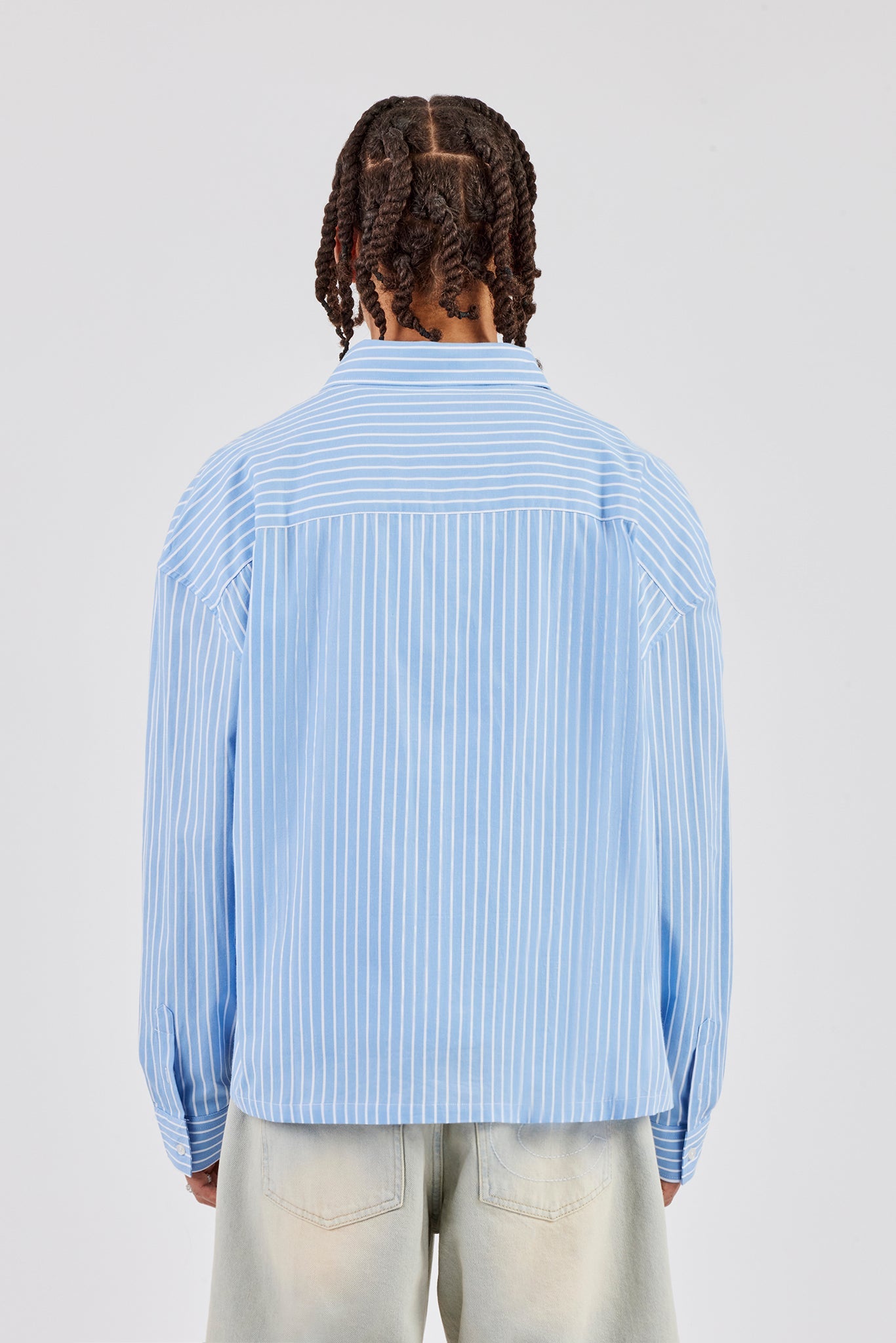 Long Sleeve Boxy Stripe Shirt - Blue