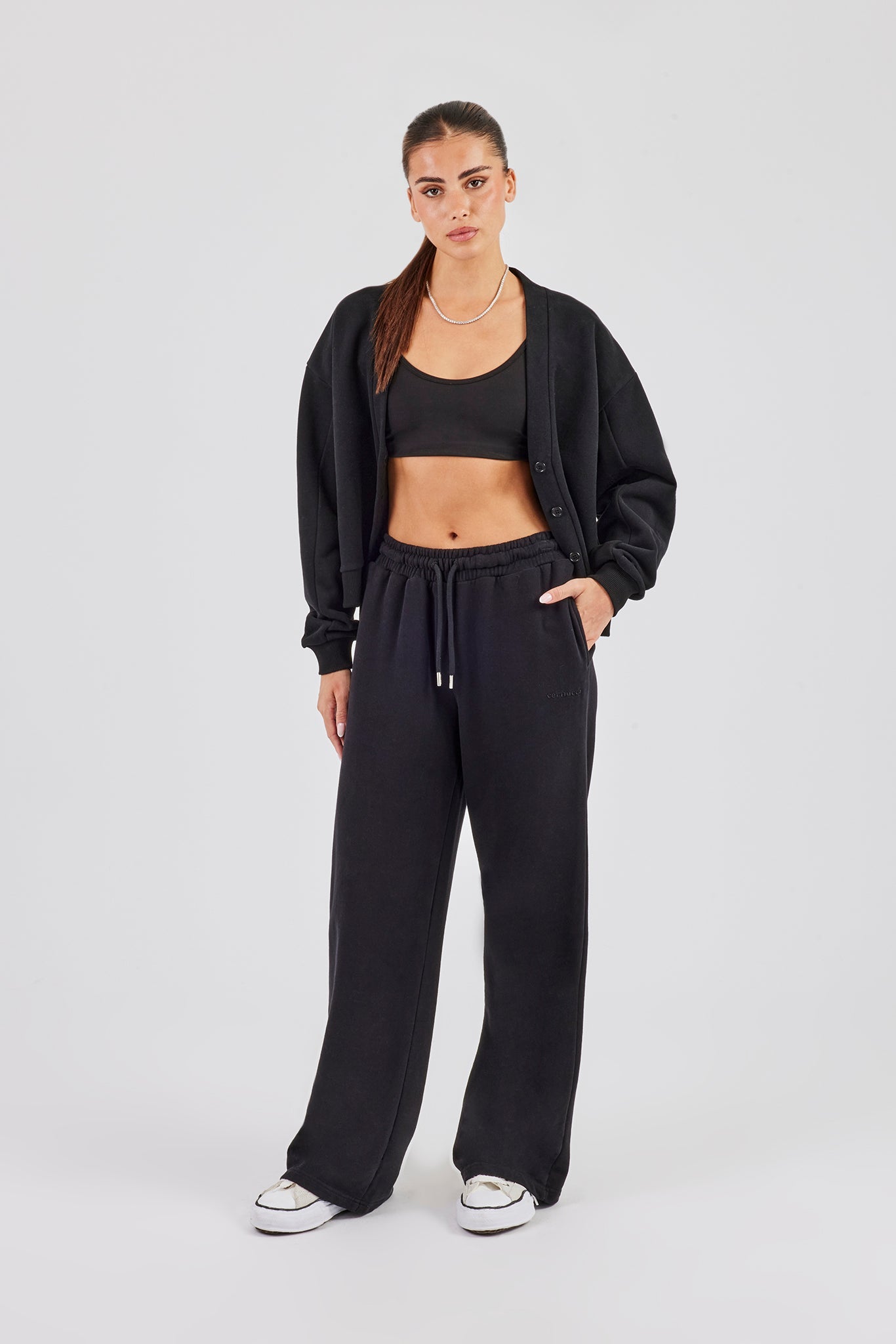 Jersey Boxy Cardigan - Black