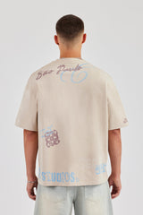 Graffiti Oversized T-Shirt - Stone