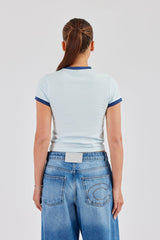 Glitter Applique Contrast Baby Tee - Baby Blue