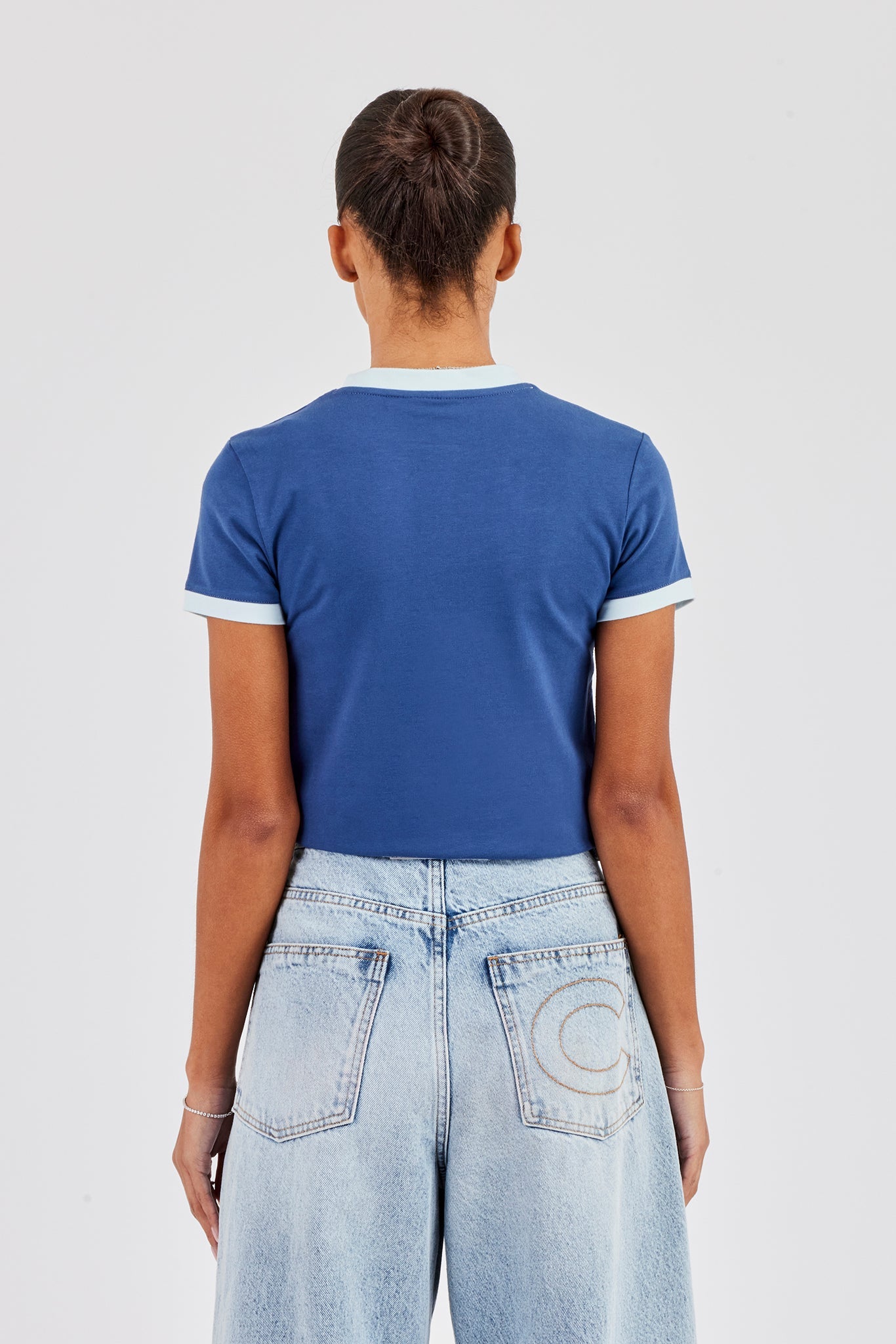 Midtown Contrast Baby Tee - Navy Blue