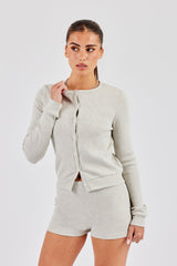 Rib Button Up Top - Grey