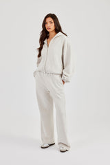 Towelling Applique Zip Hoodie & Wide Leg Jogger - Grey Marl