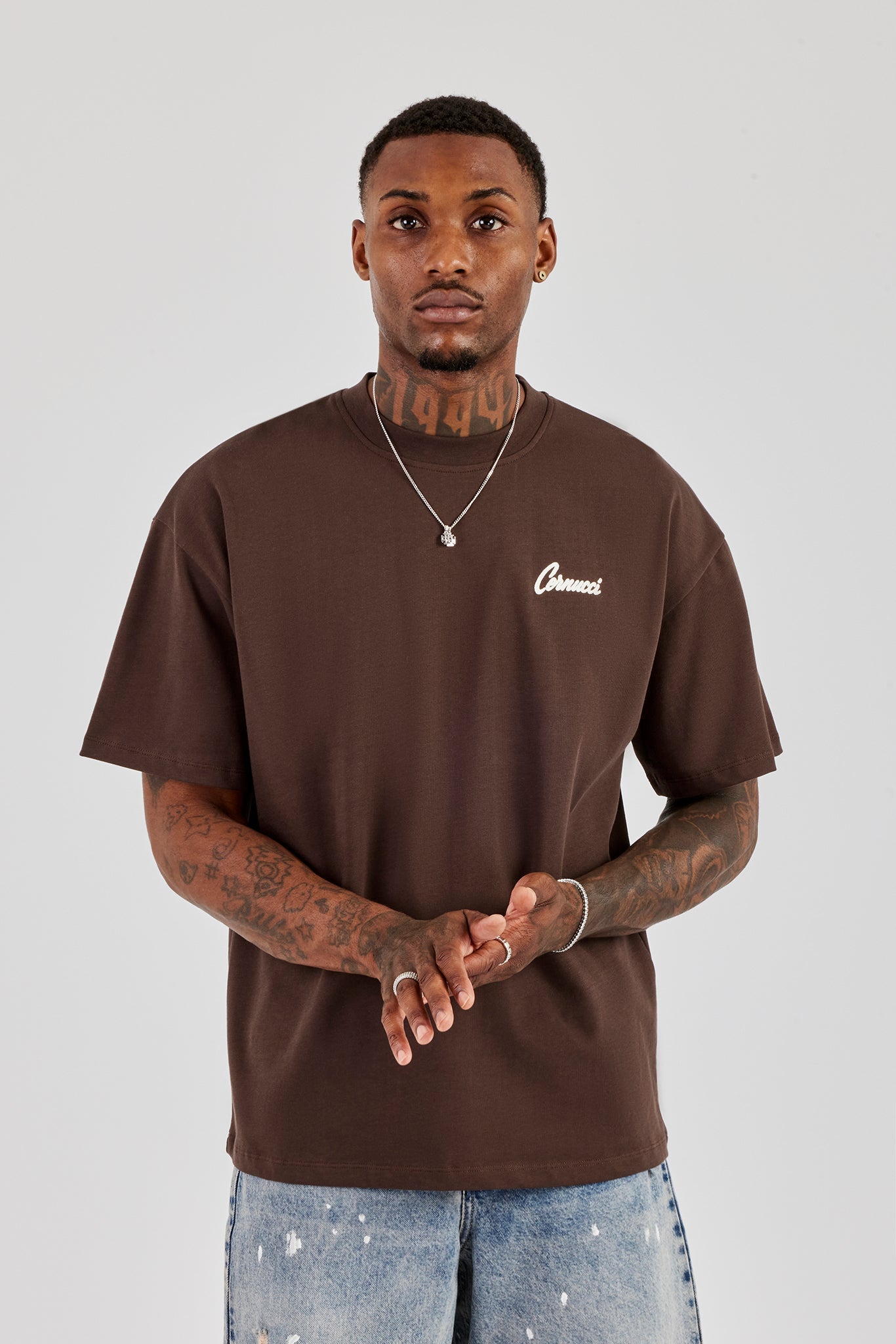 Cherub Duo Back Print Oversized T-Shirt - Chocolate