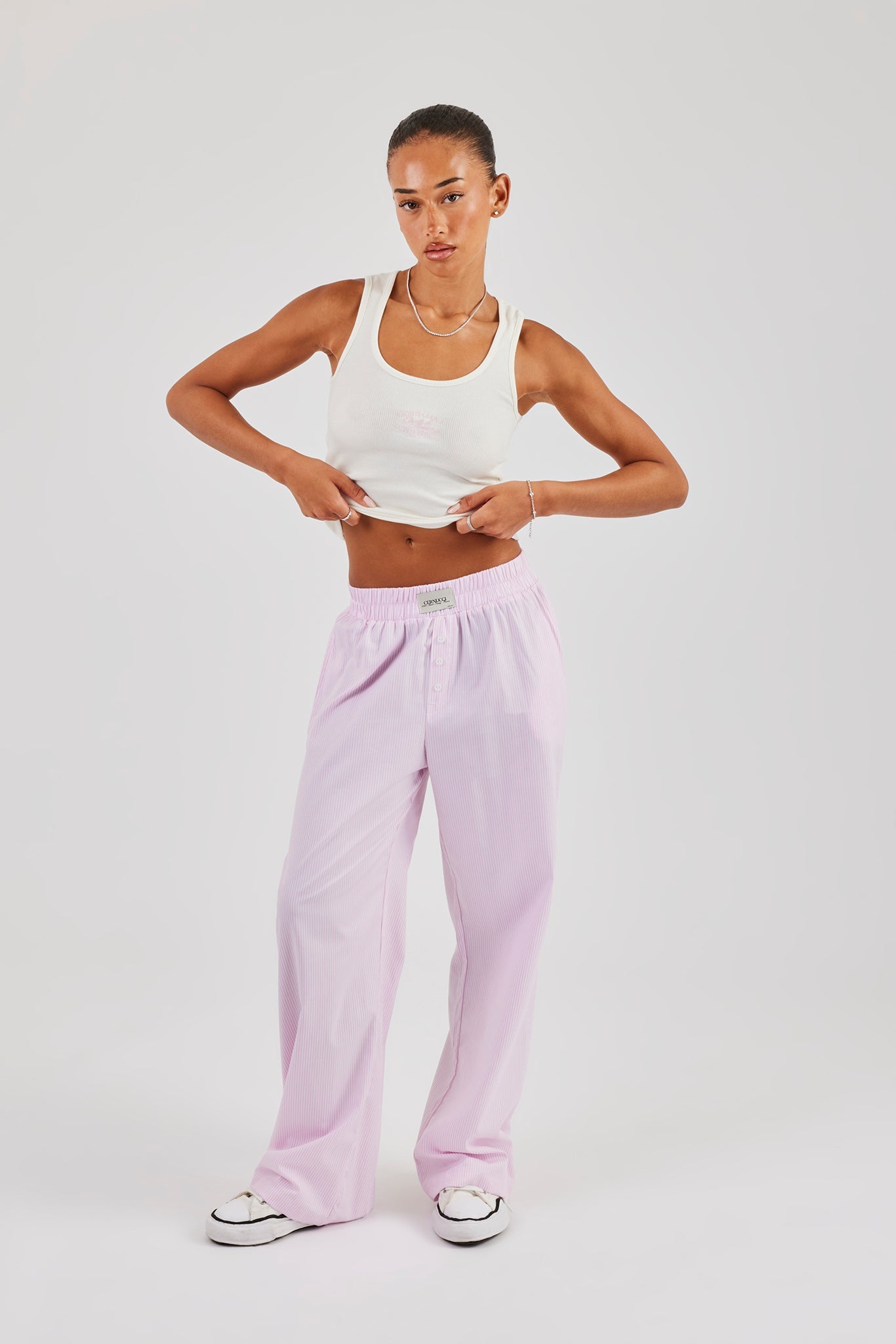 Stripe Button Detail Trouser - Pink