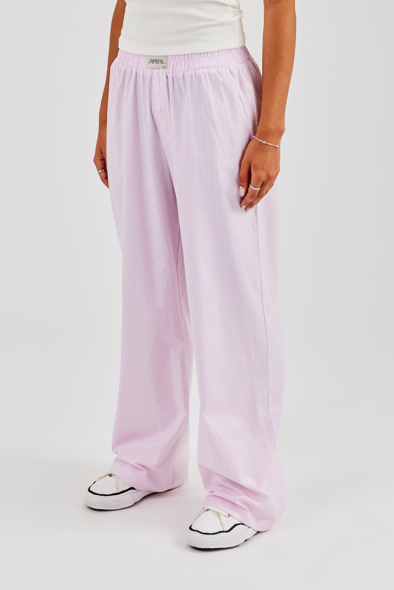 Stripe Button Detail Trouser - Pink