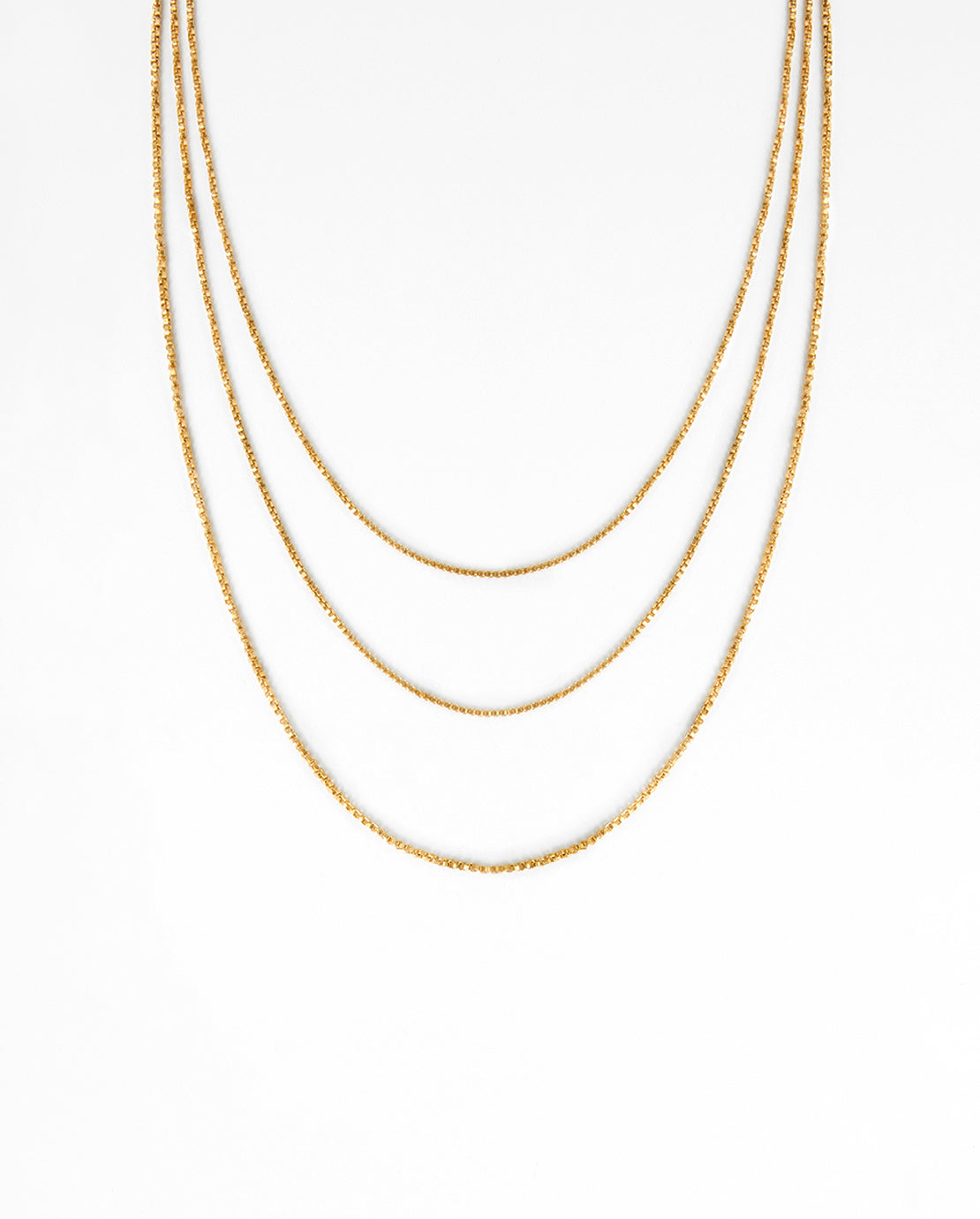 Triple Layer Box Chain Necklace - Gold