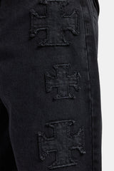 Raw Edge Applique Motif Jean - Washed Black